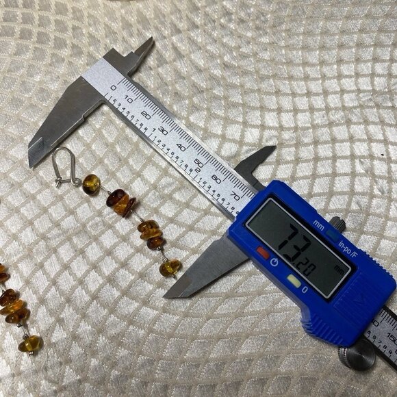 Amber Bead Necklace with Earrings, Sterling Silver 925, 18” Chain - Picture 6 of 11